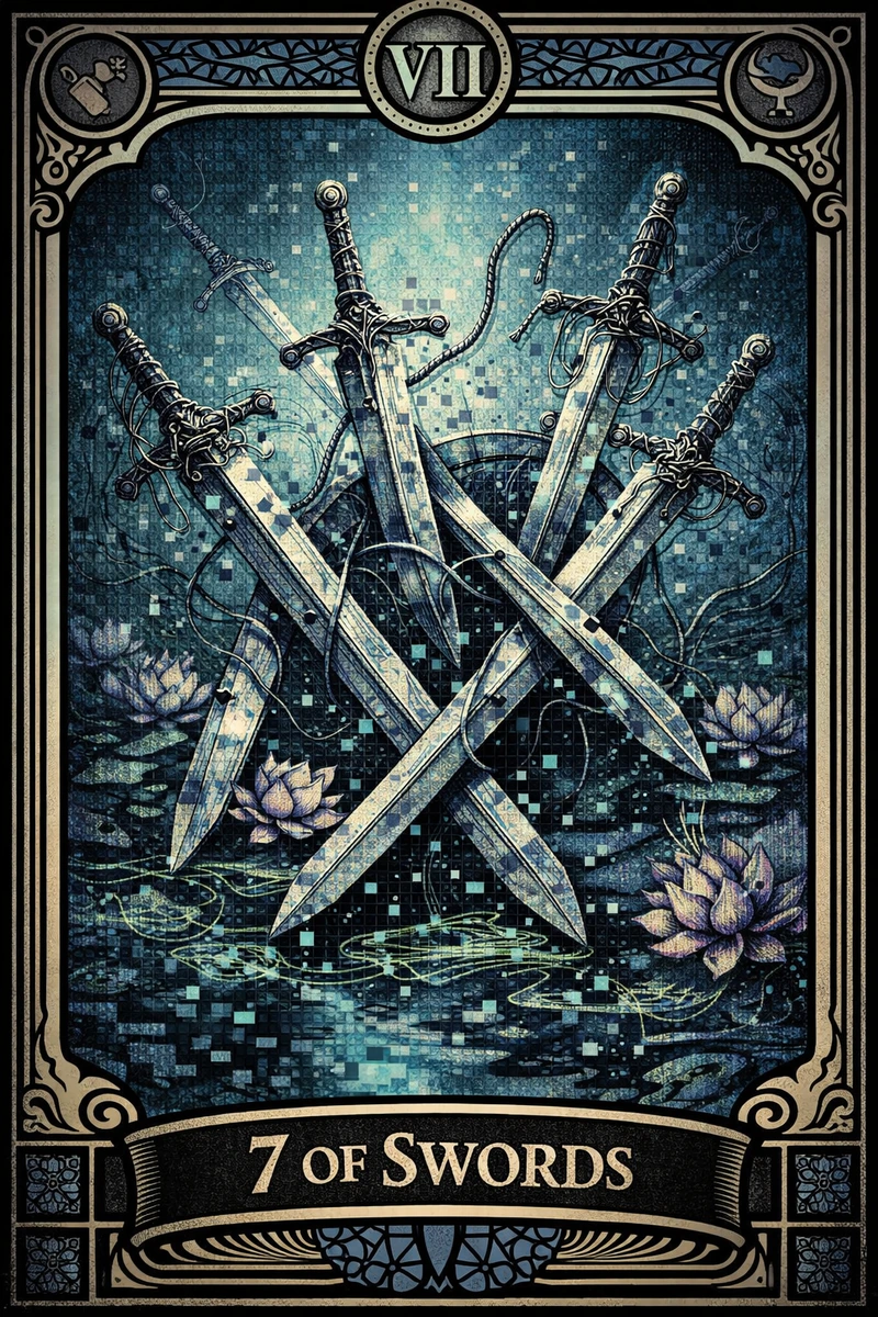 Seven of Swords from The Raven's Tarot New Deck