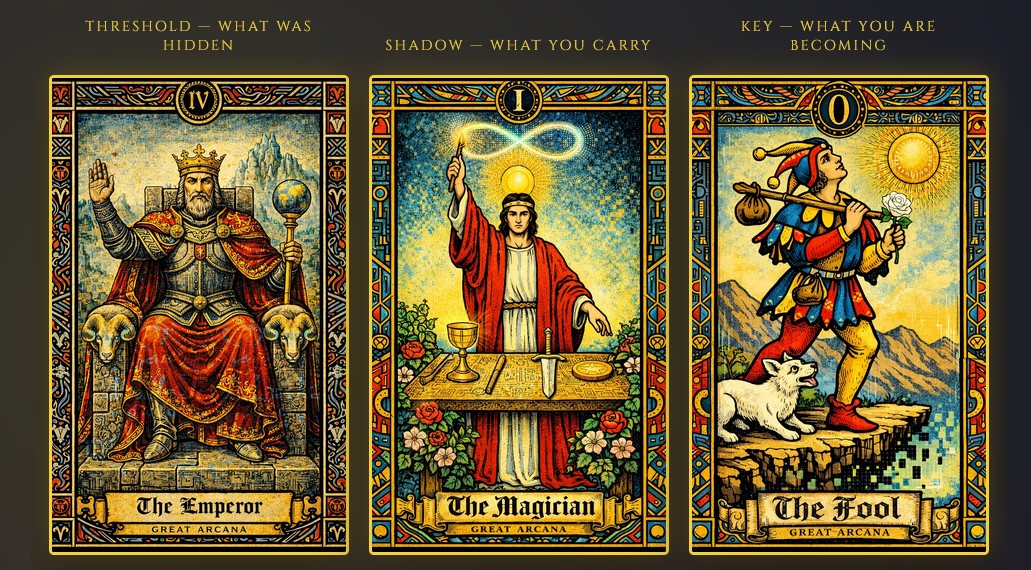 Wo's Threefold Gate Spread: The Emperor, The Magus, and The Fool